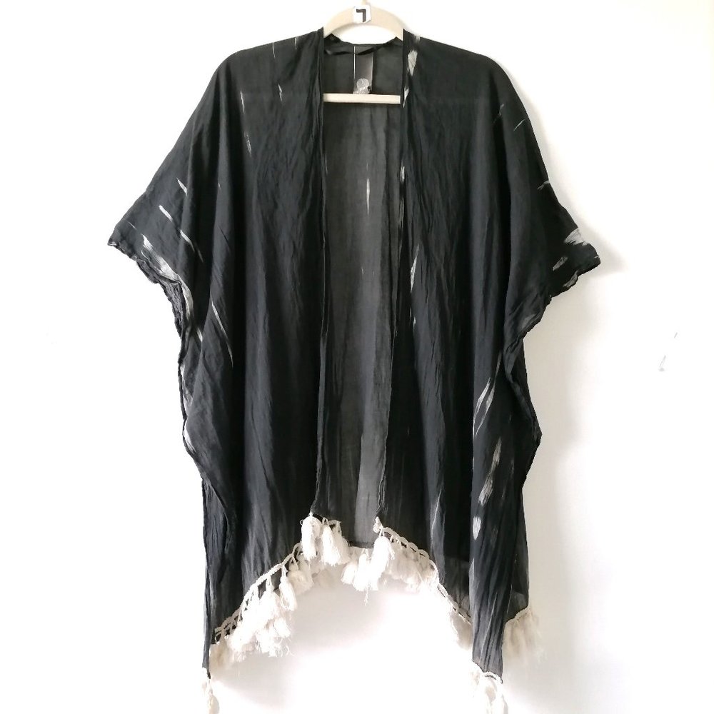Vince Camuto Womens Black Tasseled Hem Kaftan Style Swim Cover Up One Size